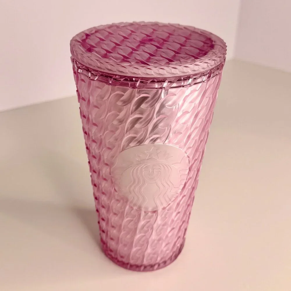 Starbucks‎ 2024 Matte Light Pink Chain Link Soft Touch Grande Tumbler Cup 16 oz